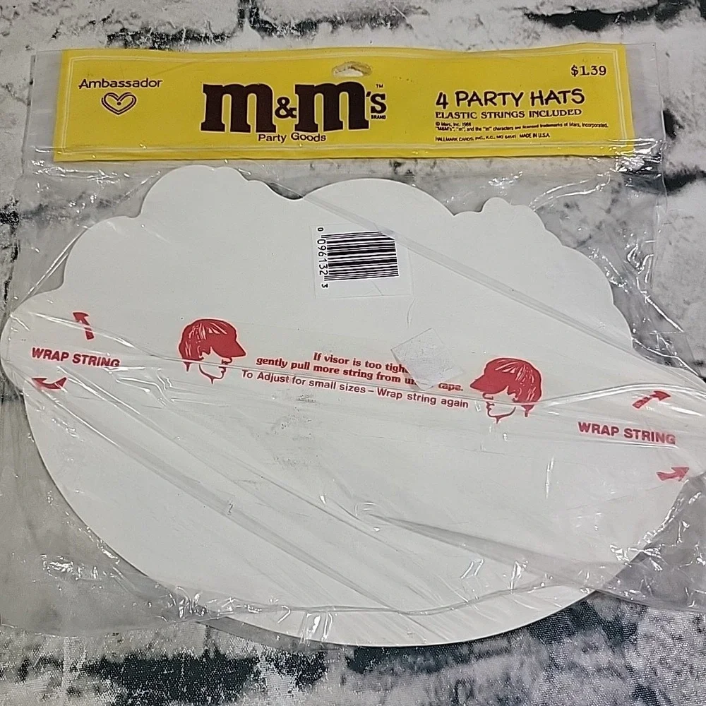Vintage 80s M&Ms Party Hats Hallmark Ambassador Mars Candy Sealed 4pack NOS